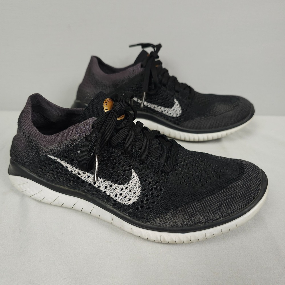 Nike Free RN Flyknit Shoes Women Size 7.5 Black Vast Grey Knit 2018 Running